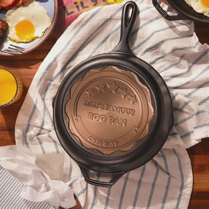 Close up view of personalized Father's Day sample skillet.