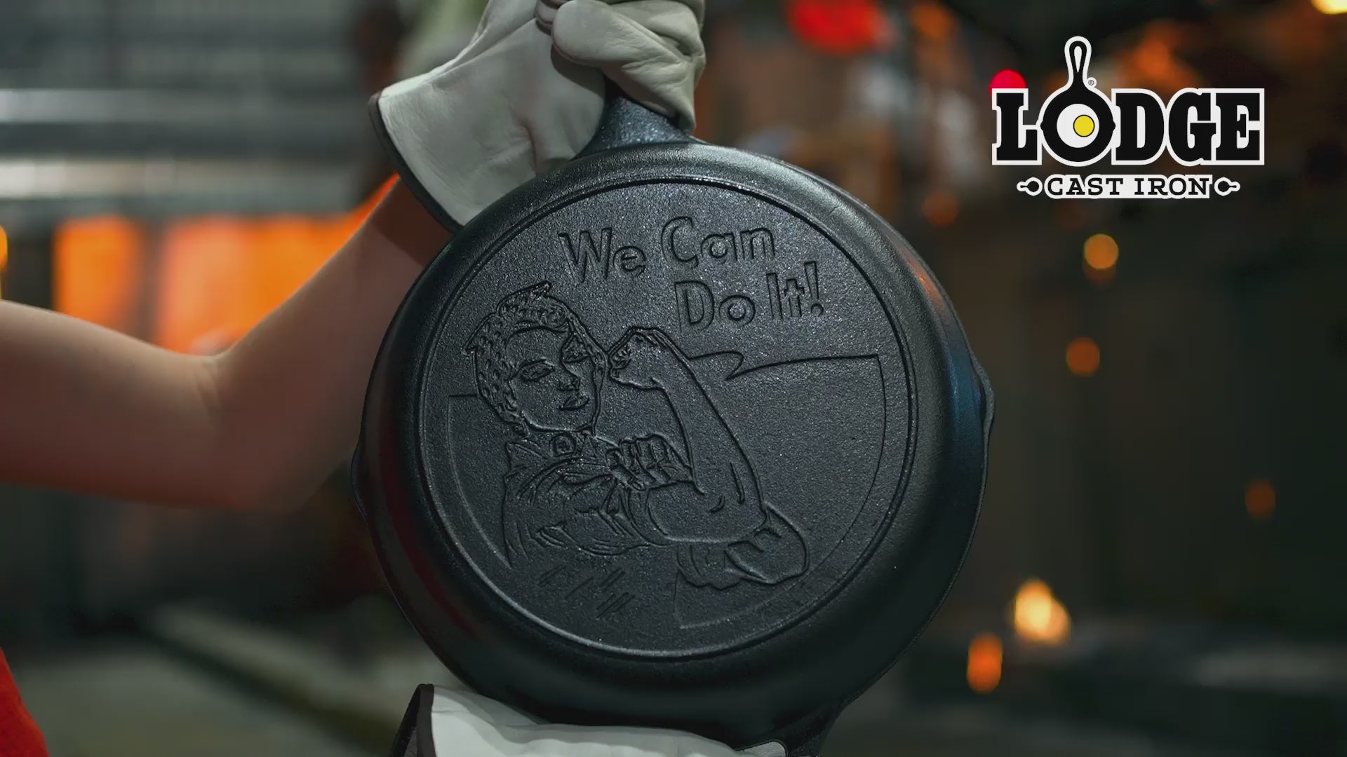 Load video: Introducing the Rosie the Riveter Skillet Lodge Cast Iron