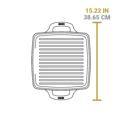 Dimensional drawing of product. Total width from handle to handle is 15.22 inches.