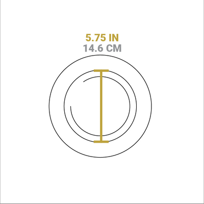 Dimensional drawing of product. Diameter of serving indentation is 5.75 inches.