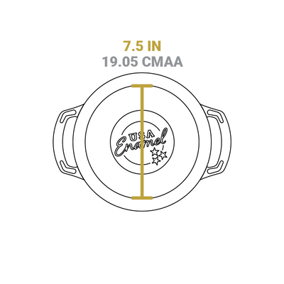 Dimensional drawing of product. Flat bottom diameter is 7.5 inches.