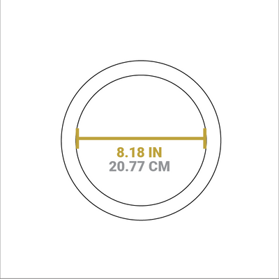 Dimensional drawing of product. Diameter of serving indentation is 8.18 inches.