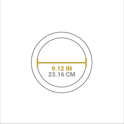 Dimensional drawing of product. Diameter of serving indentation is 9.12 inches.
