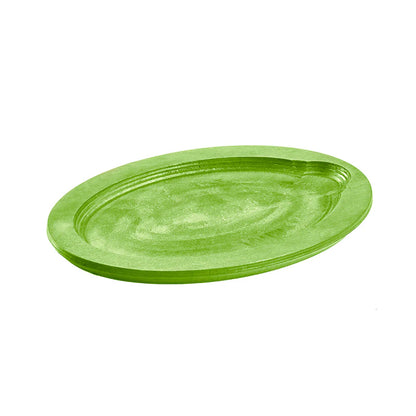 Green colored wood underliner with indent to place serving dish.
